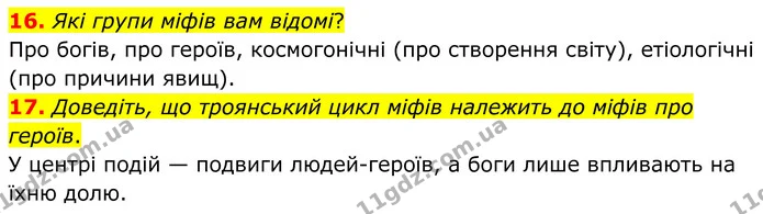 16. Які групи міфів вам відомі? — ГДЗ Зарубіжна література 8 клас Міляновська