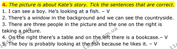 4. The picture is about Kate’s story. Tick the sentences that are correct. — ГДЗ робочий зошит Англійська мова 8 клас Гарет Джонс 2025