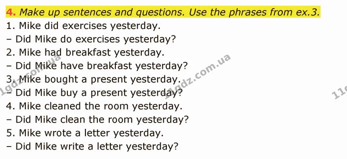 4. Make up sentences and questions. Use the phrases from ex.3. — ГДЗ зошит Англійська мова 3 клас Косован (Карпюк)