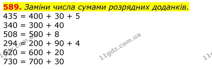 589. Заміни числа сумами розрядних доданків. — ГДЗ Математика 3 клас Лишенко (1, 2 частина)