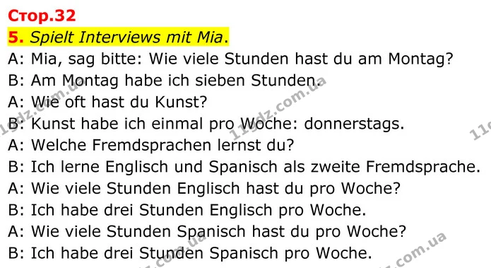 5. Spielt Interviews mit Mia. — ГДЗ Німецька мова 8 клас Сотникова (2025) 4 рік