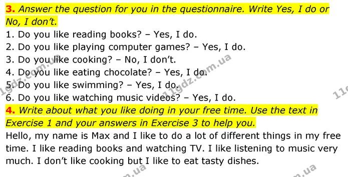 4. Write about what you like doing in your free time. Use the text in Exercise 1 and your answers in Exercise 3 to help you. — ГДЗ Робочий зошит Англійська мова 5 клас Коста (prepare 5)