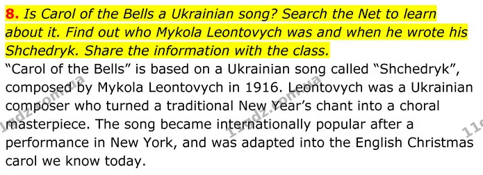 8. Is Carol of the Bells a Ukrainian song? Search the Net to learn — ГДЗ Англійська мова 8 клас Карпюк 2025