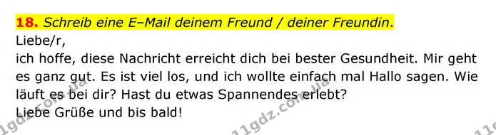 18. Schreib eine E–Mail deinem Freund / deiner Freundin. — ГДЗ Німецька мова 6 клас Басай (2023)