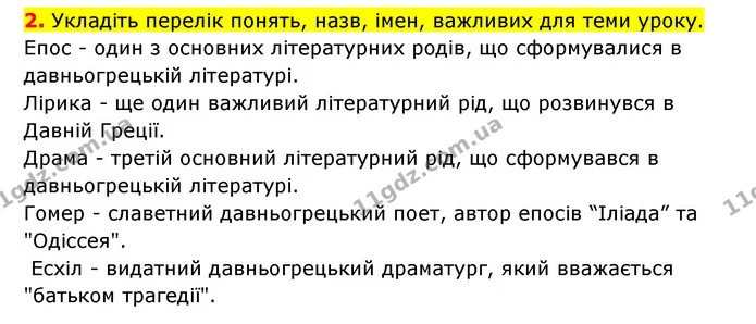 2. Укладіть перелік понять, назв, імен, важливих для теми уроку. — ГДЗ Історія України Всесвітня історія 6 клас Бандровський