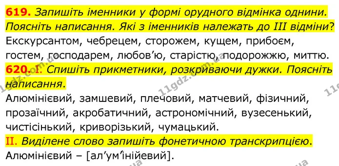 619. Запишіть іменники у формі орудного відмінка однини. Поясніть написання. Які з іменників належать до III відміни? — ГДЗ Українська мова 6 клас Заболотний 2020
