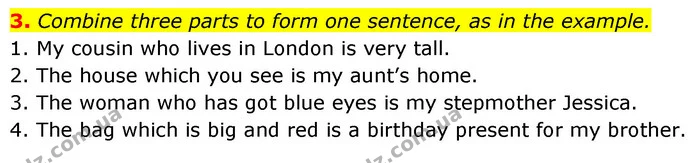 3. Combine three parts to form one sentence, as in the example. — ГДЗ Англійська мова 6 клас Карпюк 2023