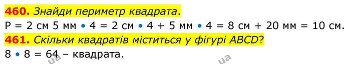 460. Знайди периметр квадрата. — ГДЗ Математика 4 клас Листопад