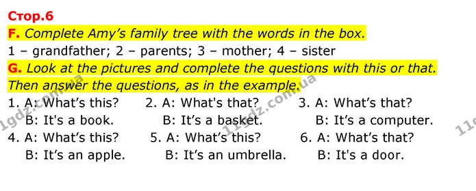F. Complete Amy’s family tree with the words in the box. — ГДЗ зошит Англійська мова 5 клас Мітчелл