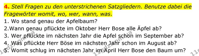 4. Stell Fragen zu den unterstrichenen Satzgliedern. Benutze dabei die Fragewörter womit, wo, wer, wann, was. — ГДЗ Німецька мова 8 клас Сидоренко
