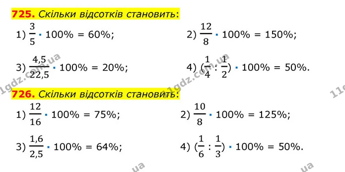 725. Скільки відсотків становить: — ГДЗ Математика 6 клас Істер 2023 1-2 ч.