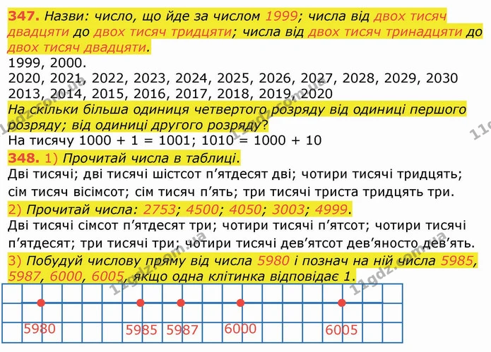 347. Назви: число, що йде за числом 1999; числа від двох тисяч двадцяти до двох тисяч тридцяти; числа від двох тисяч тринадцяти до двох — ГДЗ Математика 4 клас Лишенко 1-2 ч.