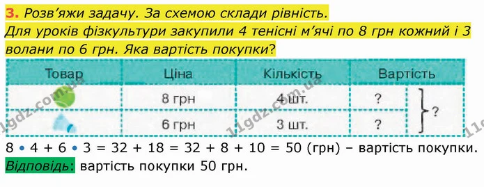 3. Розв’яжи задачу. За схемою склади рівність. — ГДЗ Математика 3 клас Логачевська 1-2 ч.