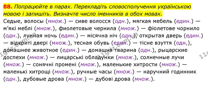 88. Попрацюйте в парах. Перекладіть словосполучення українською — ГДЗ Українська мова 6 клас Ворон, Солопенко