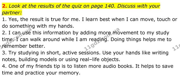 2. Look at the results of the quiz on page 140. Discuss with your partner: — ГДЗ Англійська мова 7 клас Коста