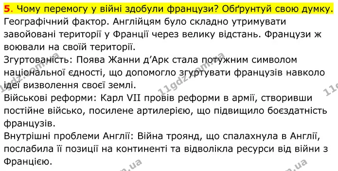 5. Чому перемогу у війні здобули французи? Обґрунтуй свою думку. — ГДЗ Всесвітня історія 7 клас Пометун 2024