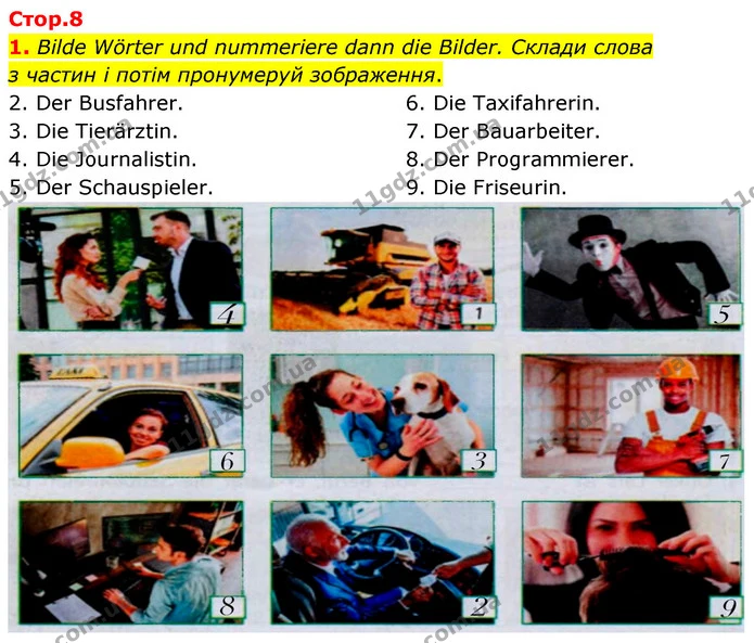 1. Bilde Wörter und nummeriere dann die Bilder. Склади слова — ГДЗ Робочий зошит Німецька мова 6 клас Гоголєва