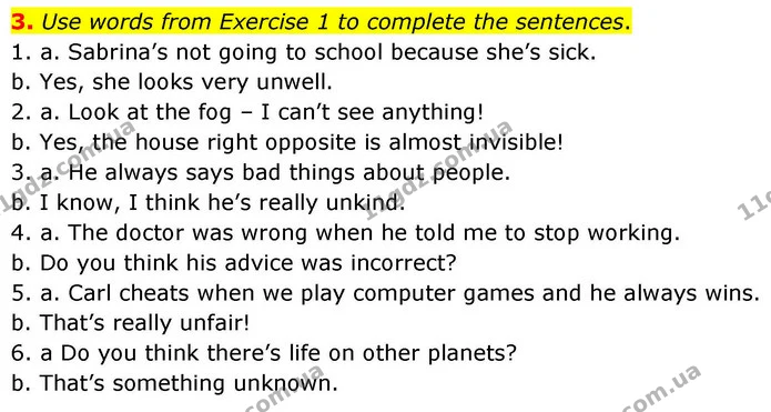 3. Use words from Exercise 1 to complete the sentences. — ГДЗ робочий зошит Англійська мова 8 клас Гарет Джонс 2025
