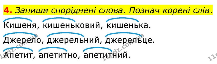 4. Запиши споріднені слова. Познач корені слів. — ГДЗ Українська мова та читання 4 клас Большакова