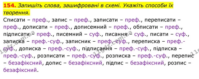 154. Запишіть слова, зашифровані в схемі. Укажіть способи їх творення. — ГДЗ Відповіді Українська мова 6 клас Єрмоленко