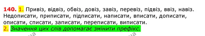140. 1. Привіз, відвіз, обвіз, довіз, завіз, перевіз, підвіз, ввіз, навіз. — ГДЗ Українська мова 5 клас Єрмоленко 2018