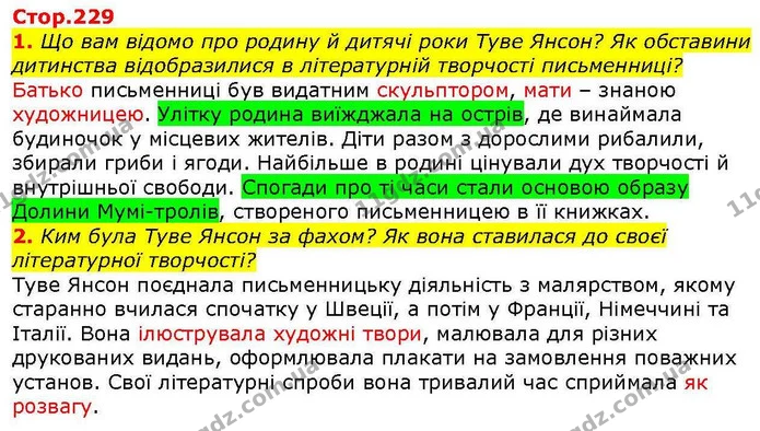 1. Що вам відомо про родину й дитячі роки Туве Янсон? Як обставини дитинства відобразилися в літературній творчості письменниці? — ГДЗ Зарубіжна література 5 клас Волощук