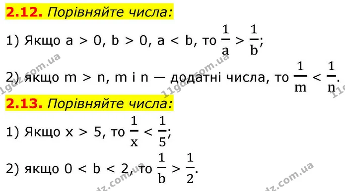 2.12. Порівняйте числа: — ГДЗ Алгебра 9 клас Істер