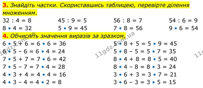 3. Знайдіть частки. Скориставшись таблицею, перевірте ділення множенням. — ГДЗ Математика 4 клас Логачевська 1 та 2 частини