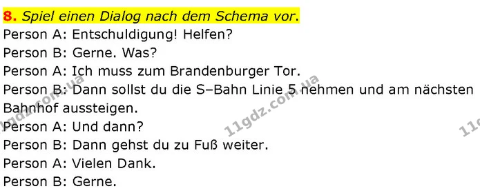 8. Spiel einen Dialog nach dem Schema vor. — ГДЗ Німецька мова 7 клас Басай