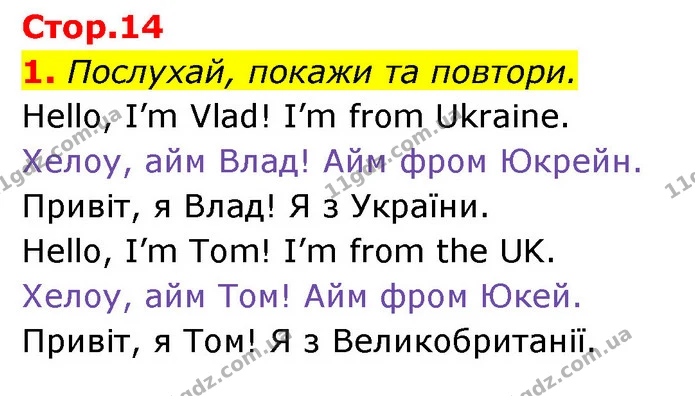 1. Послухай, покажи та повтори. — Англійська мова 1 клас Мітчелл