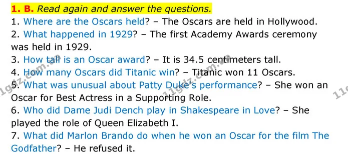 1. B. Read again and answer the questions. — ГДЗ Англійська мова 6 клас Мітчелл