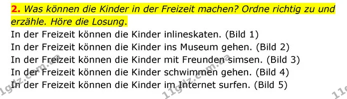 2. Was können die Kinder in der Freizeit machen? Ordne richtig zu und erzähle. Höre die Losung. — ГДЗ Німецька мова 6 клас Сотникова 2 рік (2023)