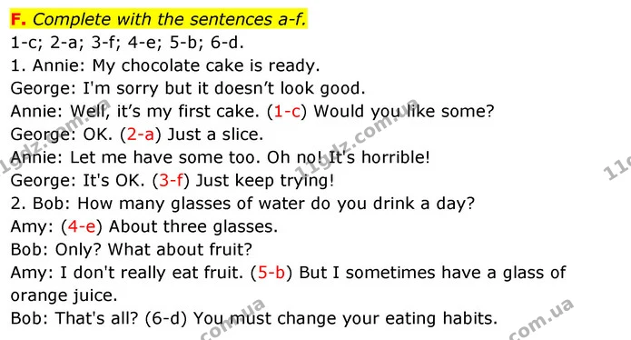 F. Complete with the sentences a-f. — ГДЗ зошит Англійська мова 5 клас Мітчелл