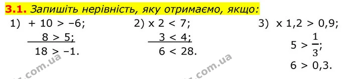 3.1. Запишіть нерівність, яку отримаємо, якщо: — ГДЗ Алгебра 9 клас Мерзляк 2026
