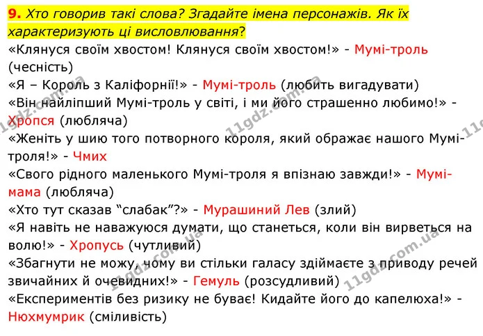 9. Хто говорив такі слова? Згадайте імена персонажів. Як їх характеризують ці висловлювання? — ГДЗ Зарубіжна література 5 клас Волощук 2022