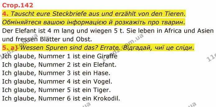 4. Tauscht eure Steckbriefe aus und erzählt von den Tieren. Обміняйтеся вашою інформацією й розкажіть про тварин. — ГДЗ Німецька мова 5 клас Сотникова (1 рік)