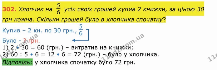 302. Хлопчик на усіх своїх грошей купив 2 книжки, за ціною 30 грн кожна. Скільки грошей було в хлопчика спочатку? — ГДЗ Математика 4 клас Лишенко 1-2 ч.