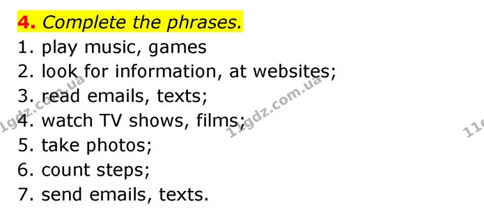 4. Complete the phrases. — ГДЗ Робочий зошит Англійська мова 5 клас Косован (Дж. Коста)