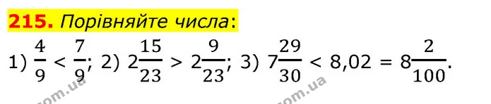 215. Порівняйте числа: — ГДЗ Математика 6 клас Кравчук 2023