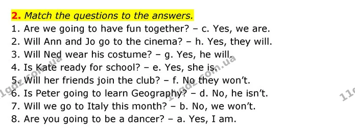 2. Match the questions to the answers. — ГДЗ Зошит з граматики Англійська мова 5 клас Карпюк 2022