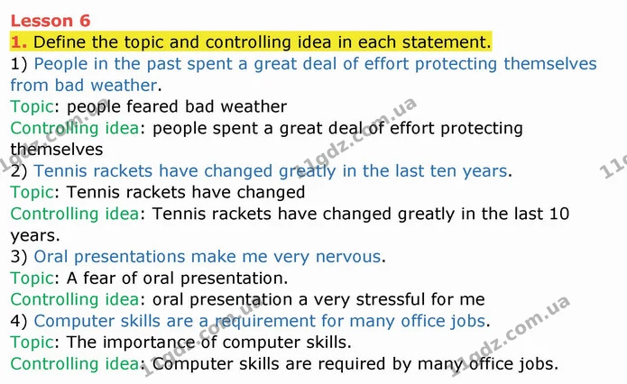 1. Define the topic and controlling idea in each statement. — ГДЗ Робочий зошит англійська мова 10 клас Ходаковська