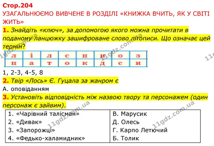 1. Знайдіть «ключ», за допомогою якого можна прочитати в поданому ланцюжку зашифроване слово літописи. Що означає цей термін? — ГДЗ Українська література 5 клас Заболотний