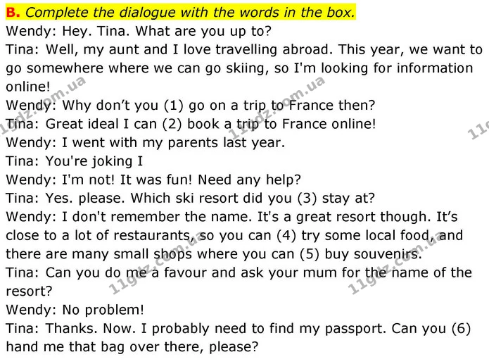 B. Complete the dialogue with the words in the box. — ГДЗ робочий зошит Англійська мова 7 клас Мітчелл