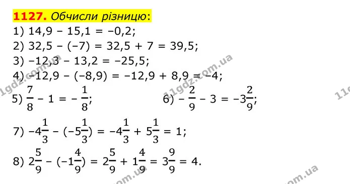 1127. Обчисли різницю: — ГДЗ Математика 6 клас Істер 2023 1-2 ч.