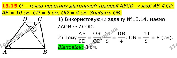 13.15 O – точка перетину діагоналей трапеції ABCD, у якої AB ∥ CD. — ГДЗ Геометрія 8 клас Істер