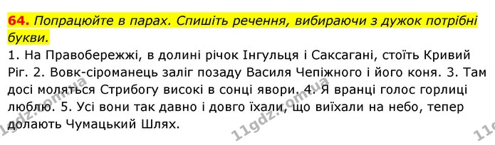 64. Попрацюйте в парах. Спишіть речення, вибираючи з дужок потрібні — ГДЗ Українська мова 6 клас Ворон, Солопенко