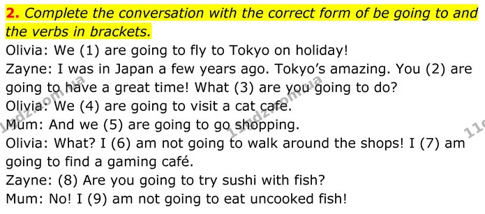 2. Complete the conversation with the correct form of be going to and the verbs in brackets. — ГДЗ Англійська мова 8 клас Стайрінг (Prepare)