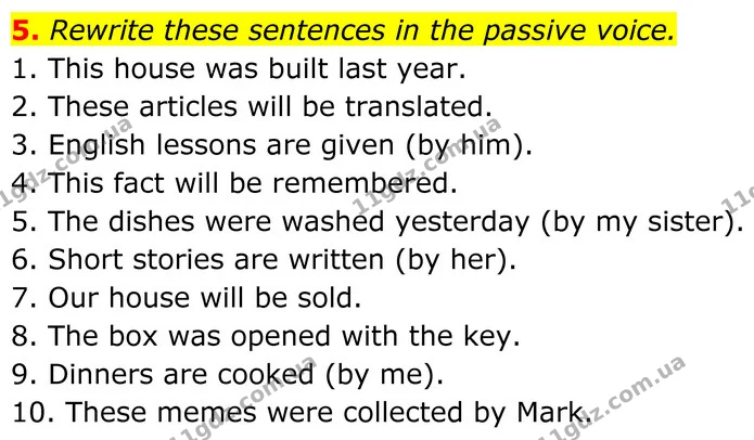 5. Rewrite these sentences in the passive voice. — ГДЗ Англійська мова 8 клас Карпюк 2025