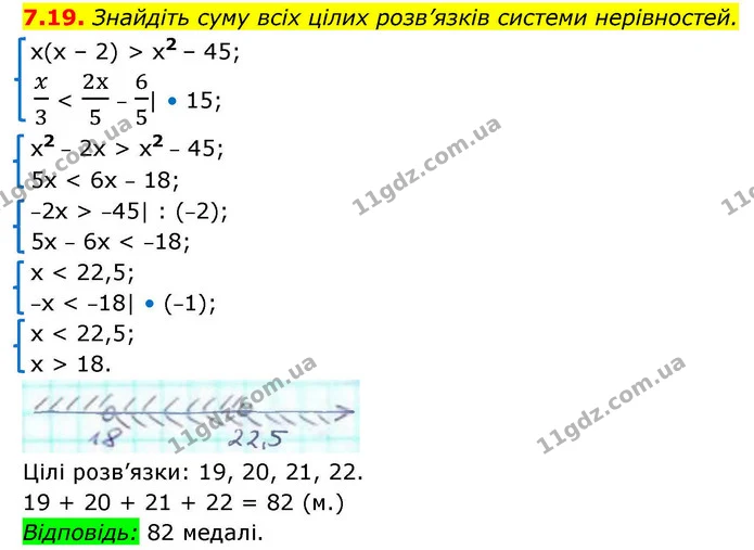 7.19. Знайдіть суму всіх цілих розв’язків системи нерівностей. — ГДЗ Алгебра 9 клас Істер