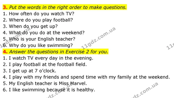 2. Match the questions in Exercise 1 to the answers. — ГДЗ Робочий зошит Англійська мова 5 клас Коста (prepare 5)